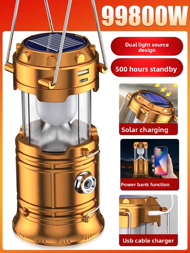 Solar Rechargeable Camping Lantern with Power Bank